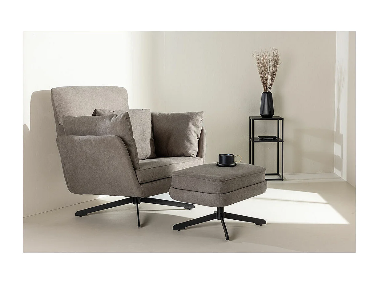 Fauteuil & Pouf Design Bouclé "Madrid" 96cm Gris