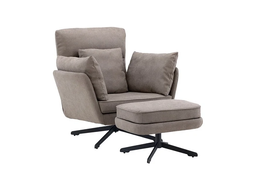 Fauteuil & Pouf Design Bouclé "Madrid" 96cm Gris