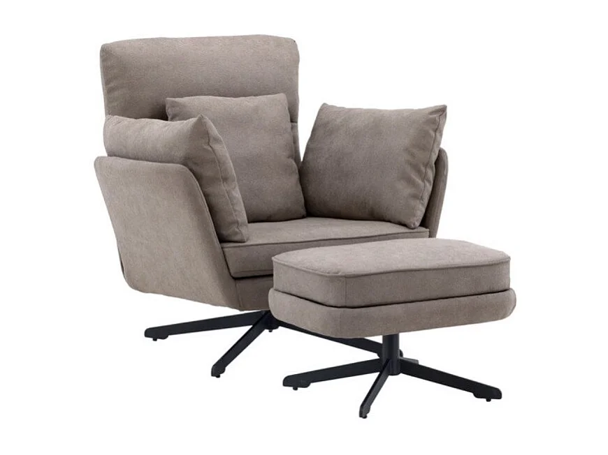 Fauteuil & Pouf Design Bouclé "Madrid" 96cm Gris