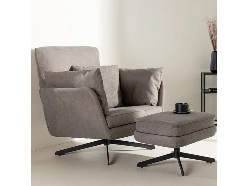 Fauteuil & Pouf Design Bouclé "Madrid" 96cm Gris
