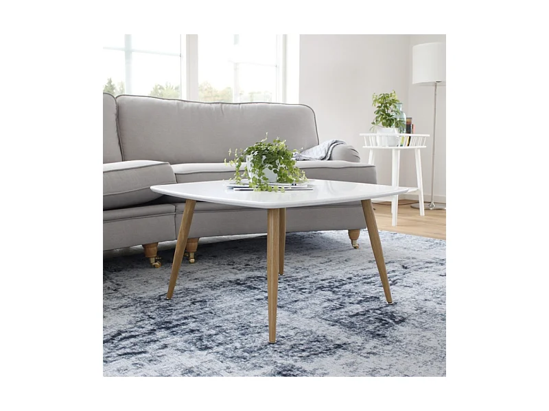 Table Basse Design "Plaza" 80cm Blanc & Naturel