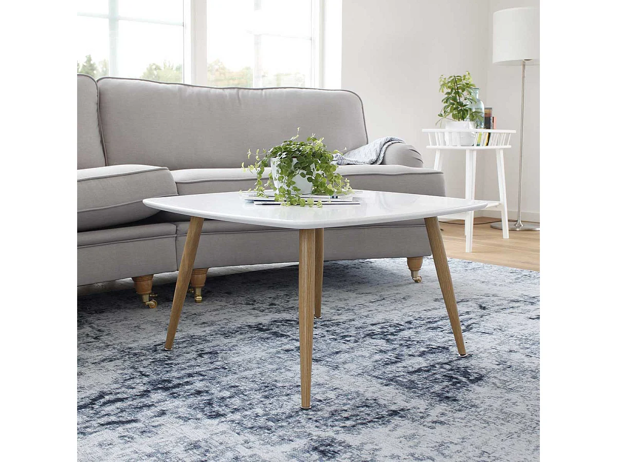 Table Basse Design "Plaza" 80cm Blanc & Naturel