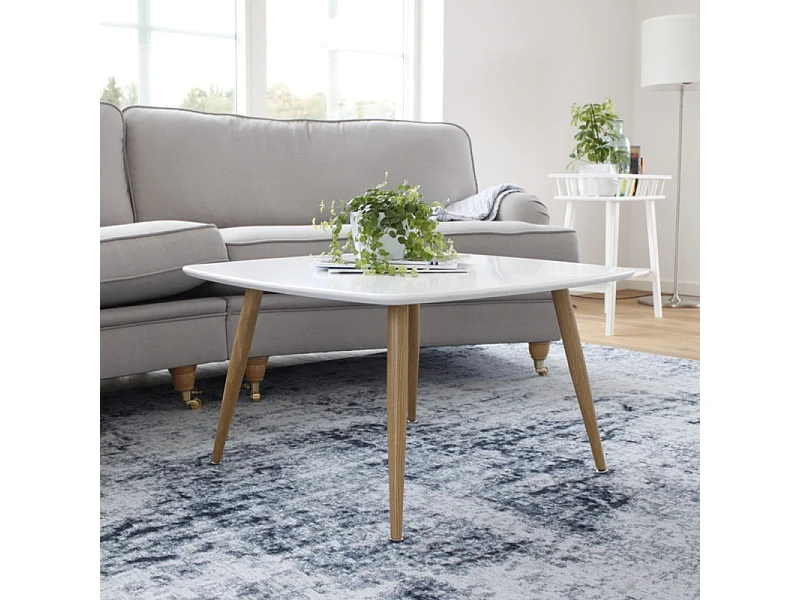 Table Basse Design "Plaza" 80cm Blanc & Naturel