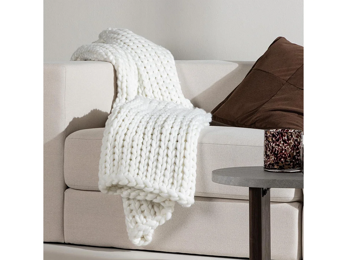 Plaid Tissé Uni "Kate" 130x170cm Blanc