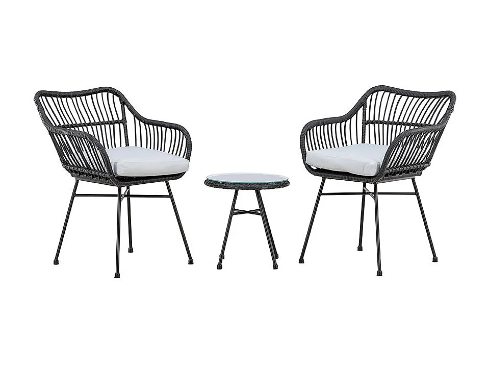 Viga Loungeset 2 Stühle, 1 kleiner Beistelltisch schwarz.