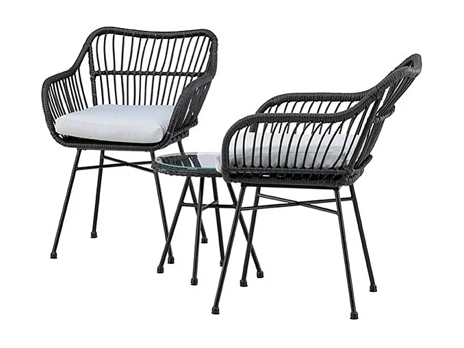 Viga Loungeset 2 Stühle, 1 kleiner Beistelltisch schwarz.