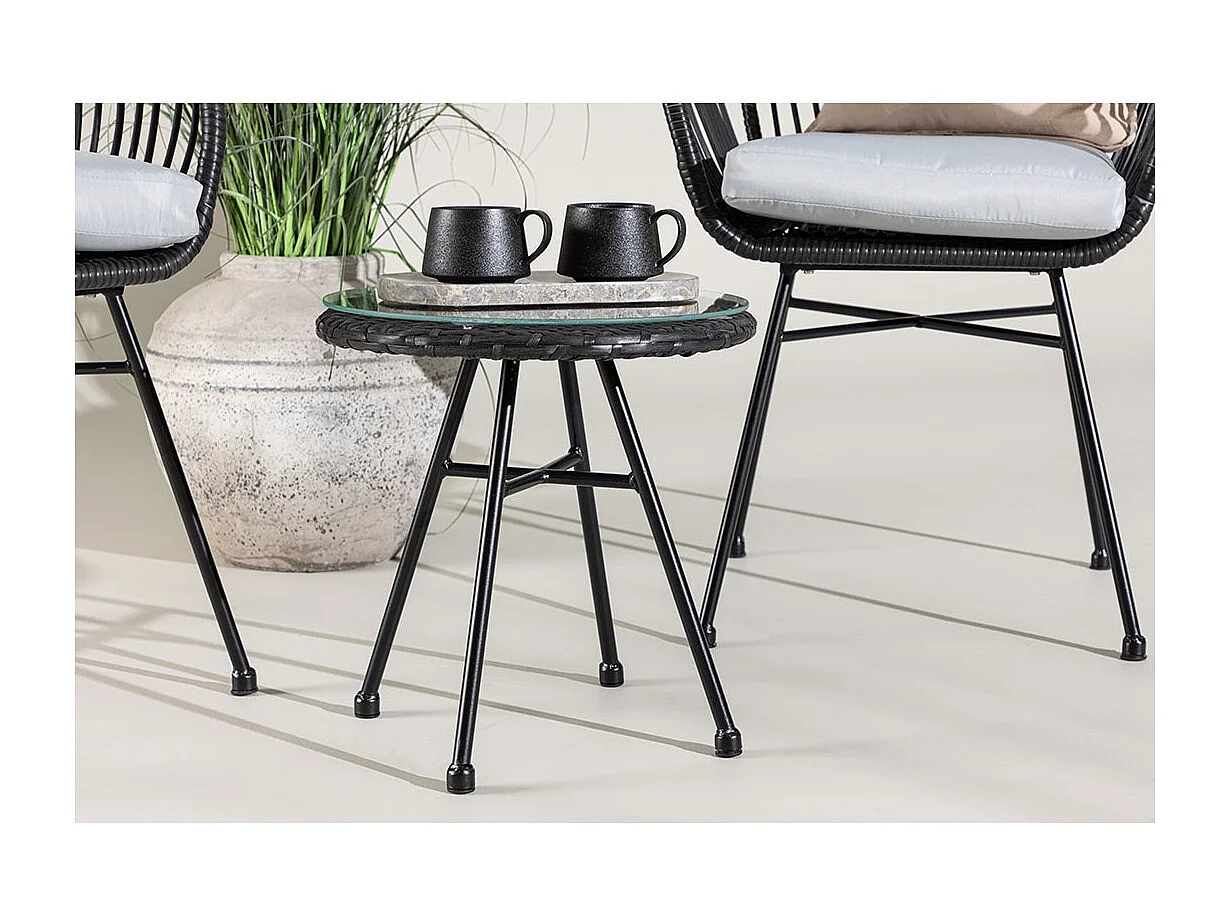 Viga Loungeset 2 Stühle, 1 kleiner Beistelltisch schwarz.