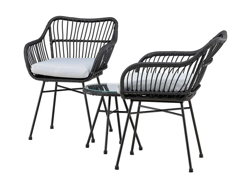 Viga Loungeset 2 Stühle, 1 kleiner Beistelltisch schwarz.