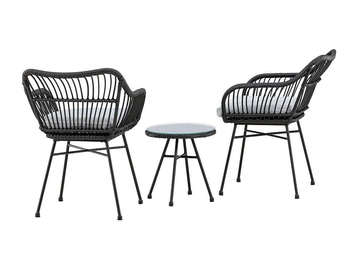 Viga Loungeset 2 Stühle, 1 kleiner Beistelltisch schwarz.