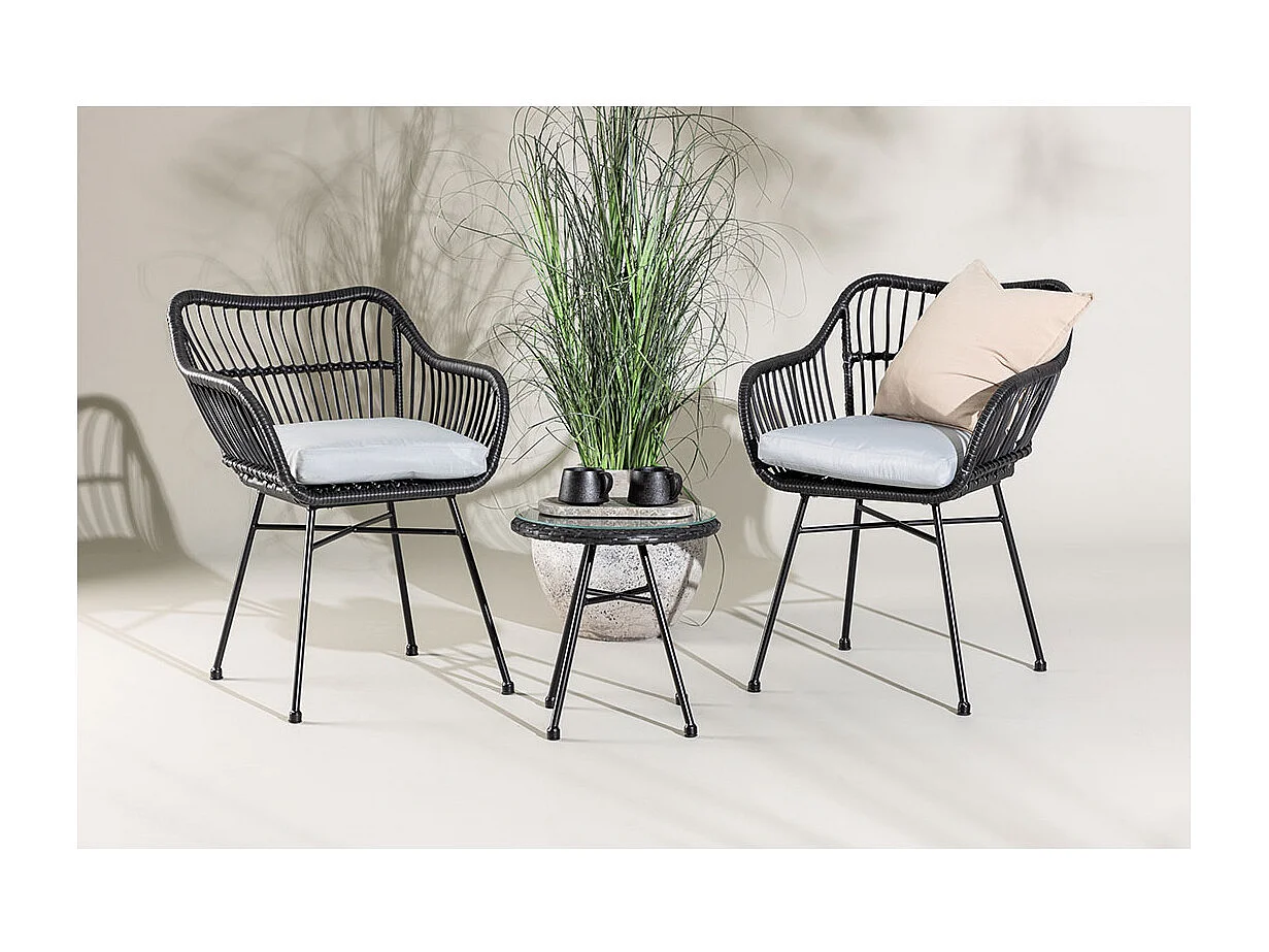 Viga lounge set 2 stoelen, 1 klein bijzettafel zwart.