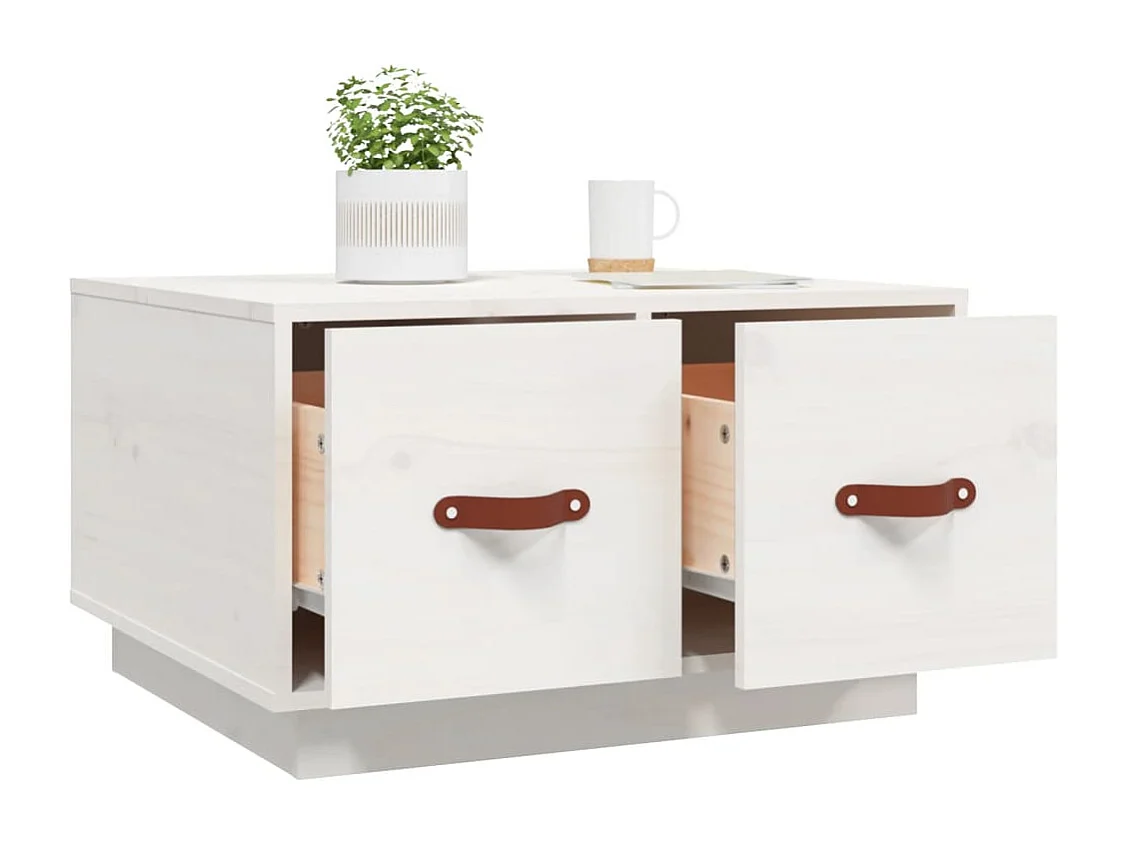 Table basse Blanc 60x53x35 cm Bois massif de pin OFR57751 BonneVie Meuble