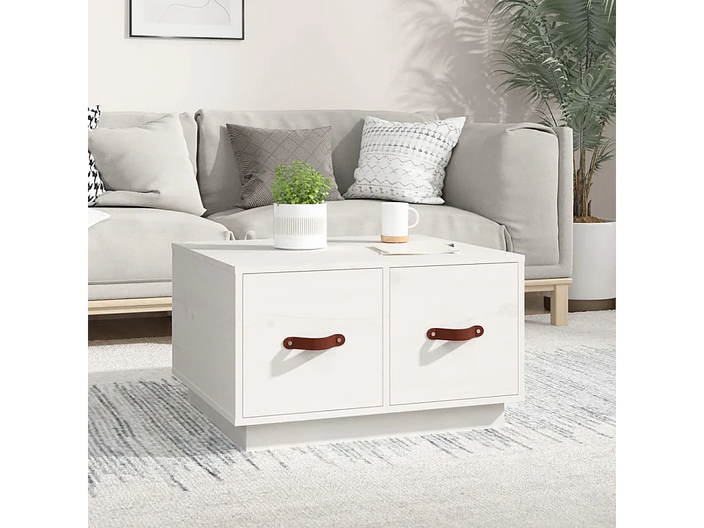 Table basse Blanc 60x53x35 cm Bois massif de pin OFR57751 BonneVie Meuble