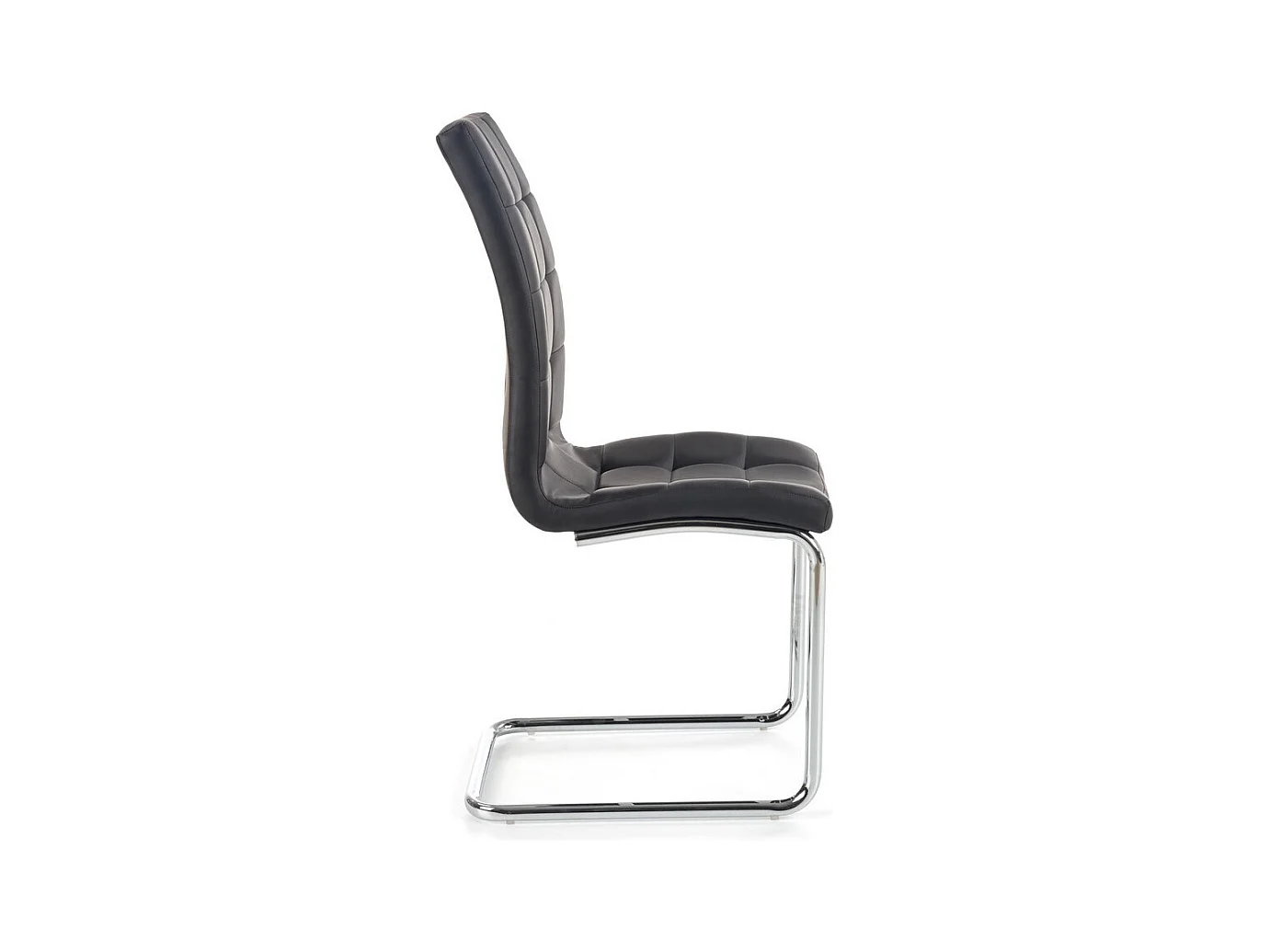 Silla de diseño en ecopiel negra con base cromada Carrie