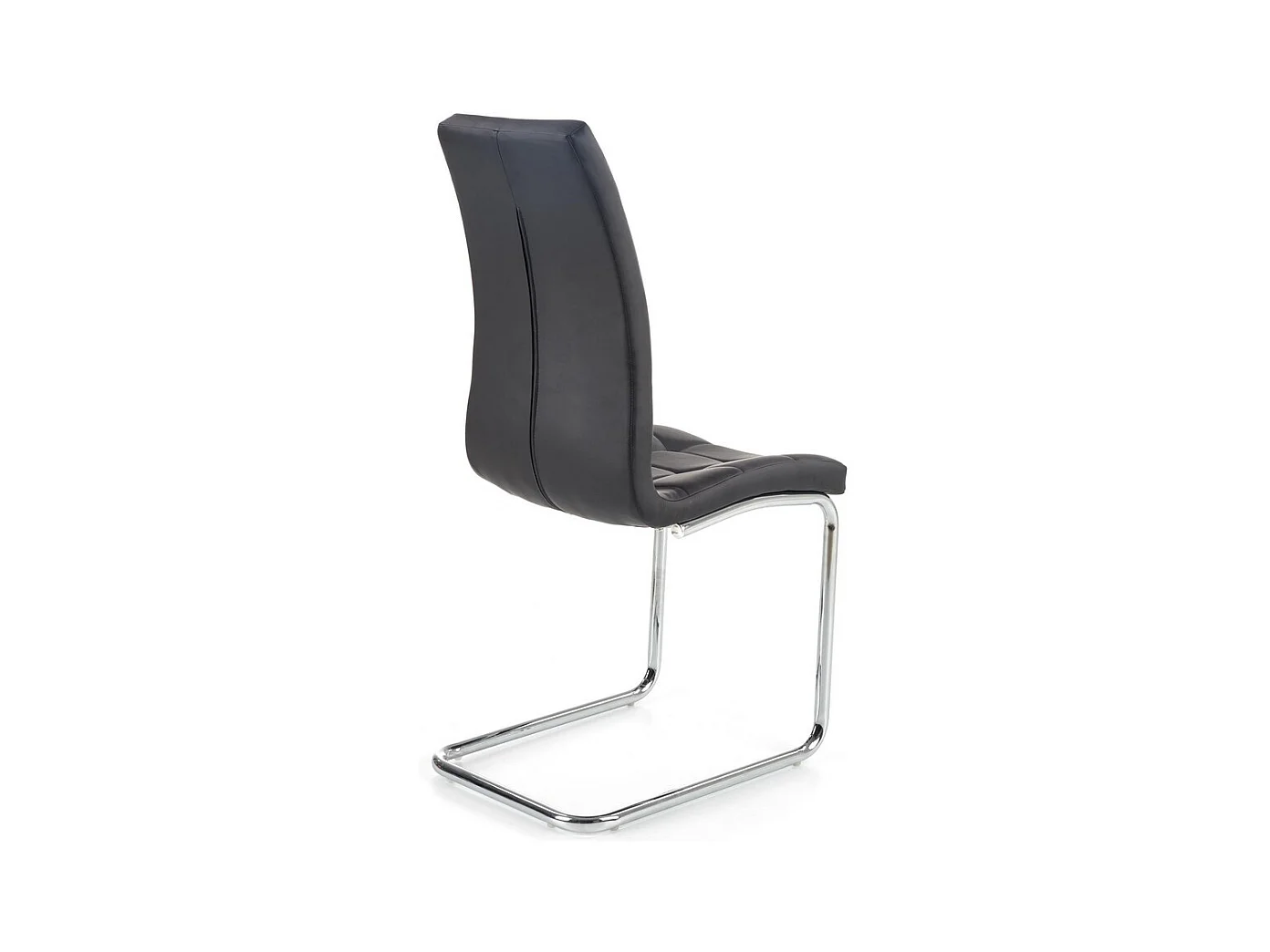 Silla de diseño en ecopiel negra con base cromada Carrie