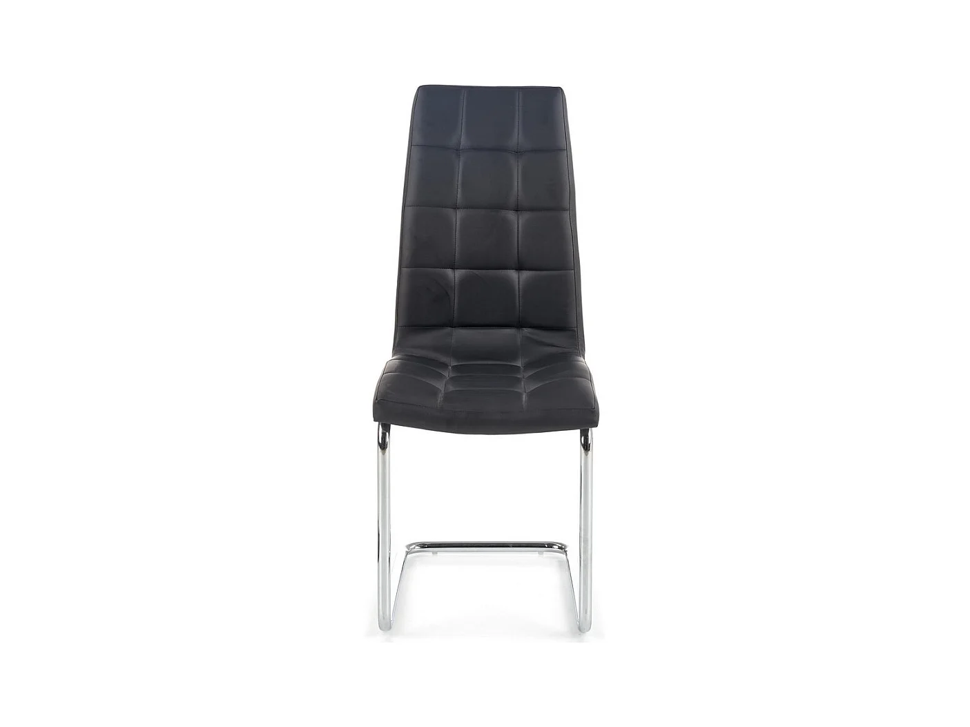 Silla de diseño en ecopiel negra con base cromada Carrie