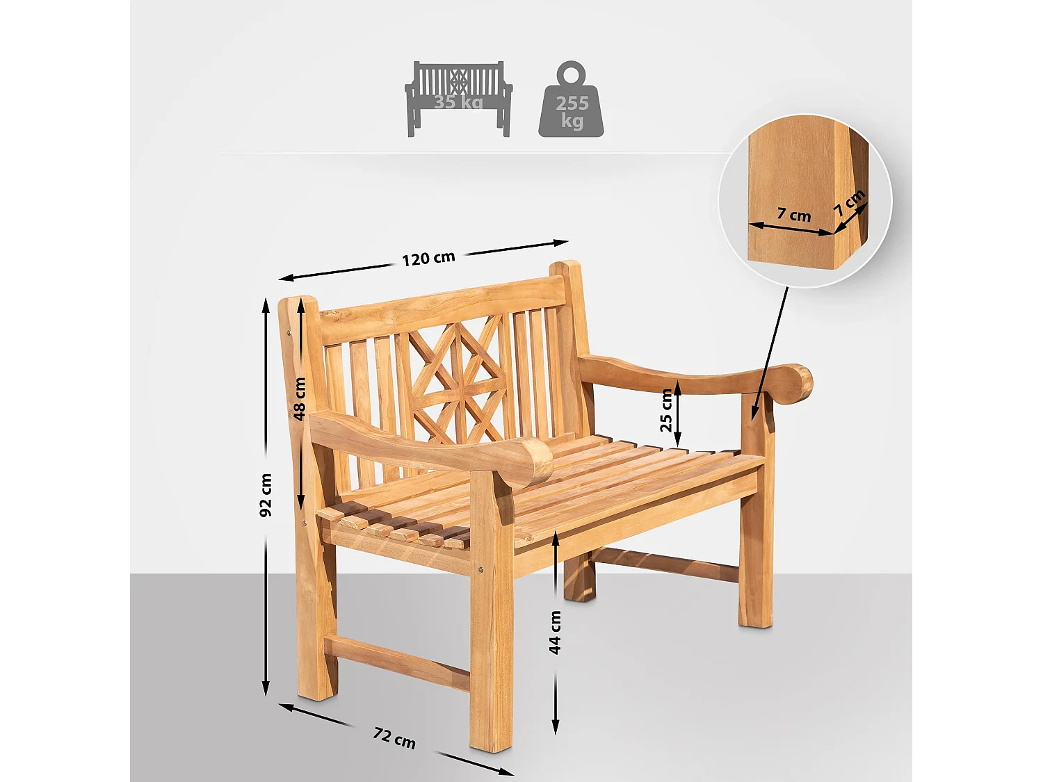 Banc de jardin - Bois - Teck - Teakbank 120 cm mit Abdeckhaube