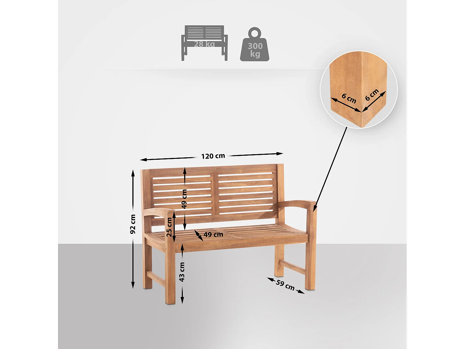 Banc de jardin - Bois - Teck - Teakbank 120 cm mit Abdeckhaube