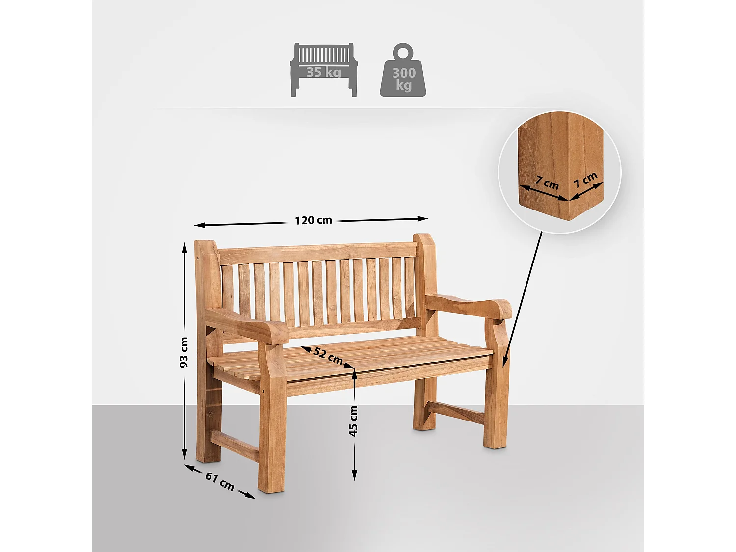Banc de jardin - Bois - Teck - Teakbank 120 cm mit Abdeckhaube