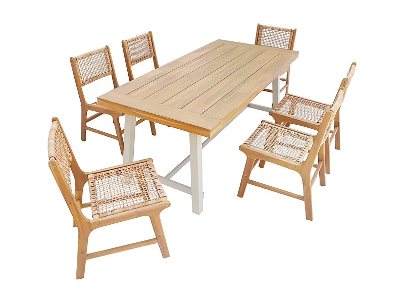 Tavolo da giardino in legno di acacia e metallo con 6 sedie in resina,