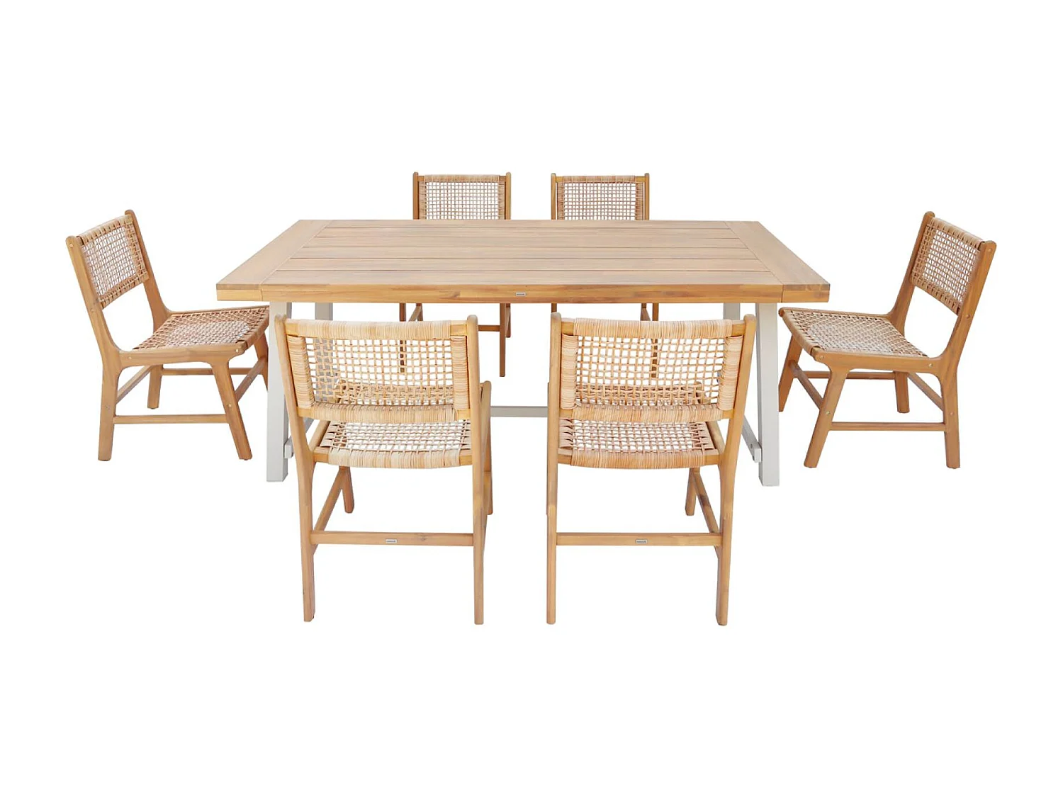 Mesa interior/exterior de madera de acacia y metal con 6 sillas de