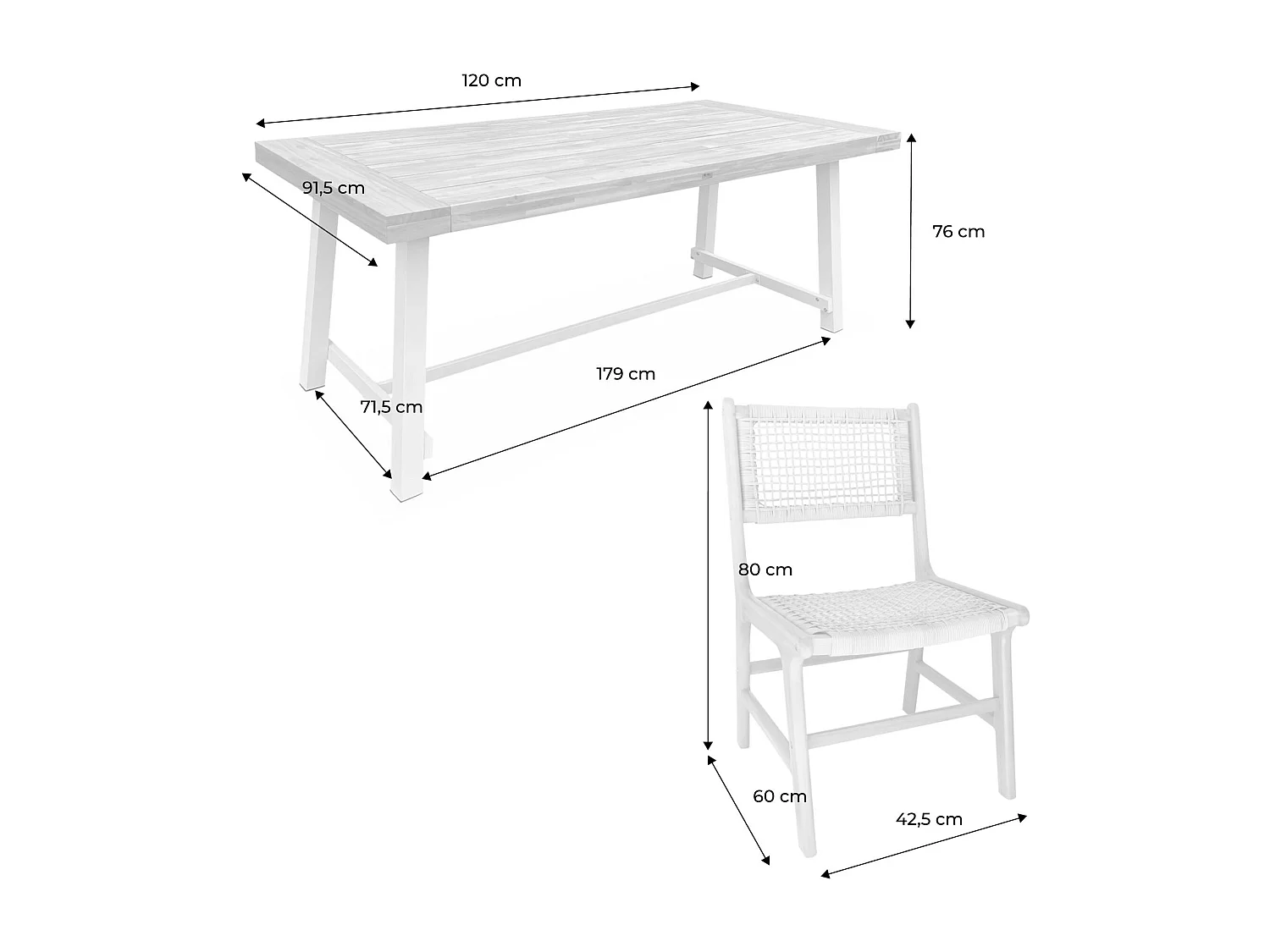Mesa interior/exterior de madera de acacia y metal con 6 sillas de