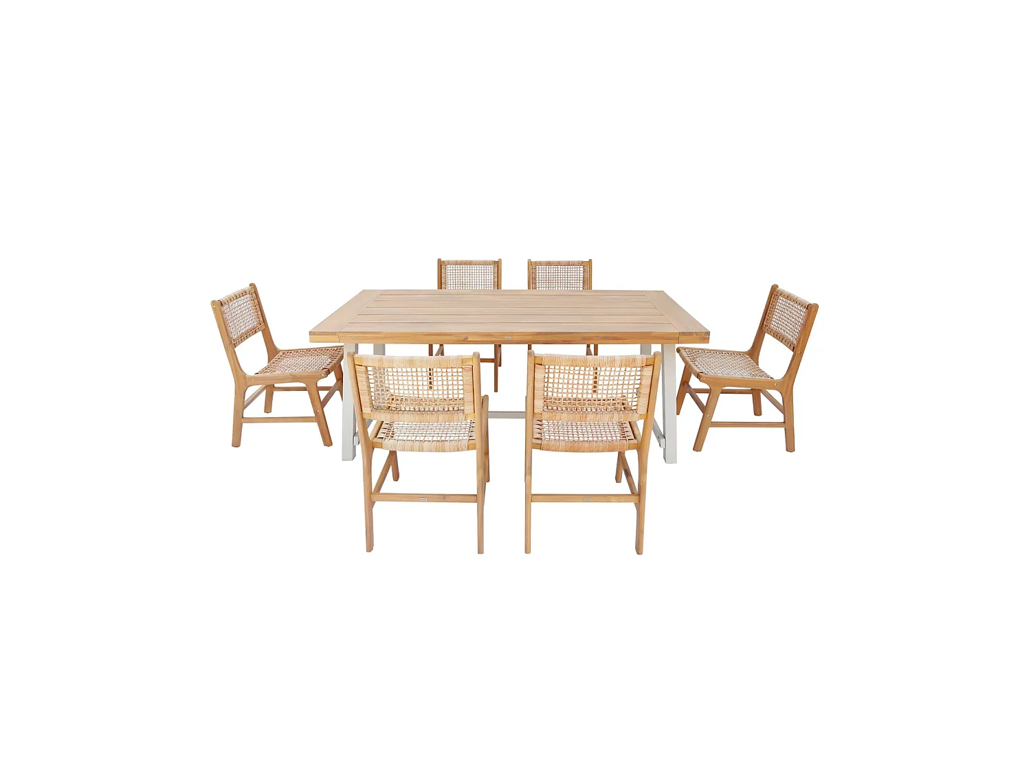 Set tavolo da giardino in legno di acacia e metallo con 6 sedie in