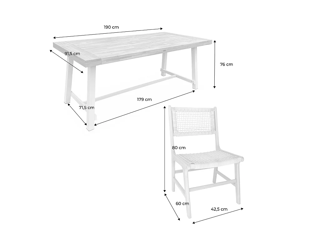 Set tavolo da giardino in legno di acacia e metallo con 6 sedie in
