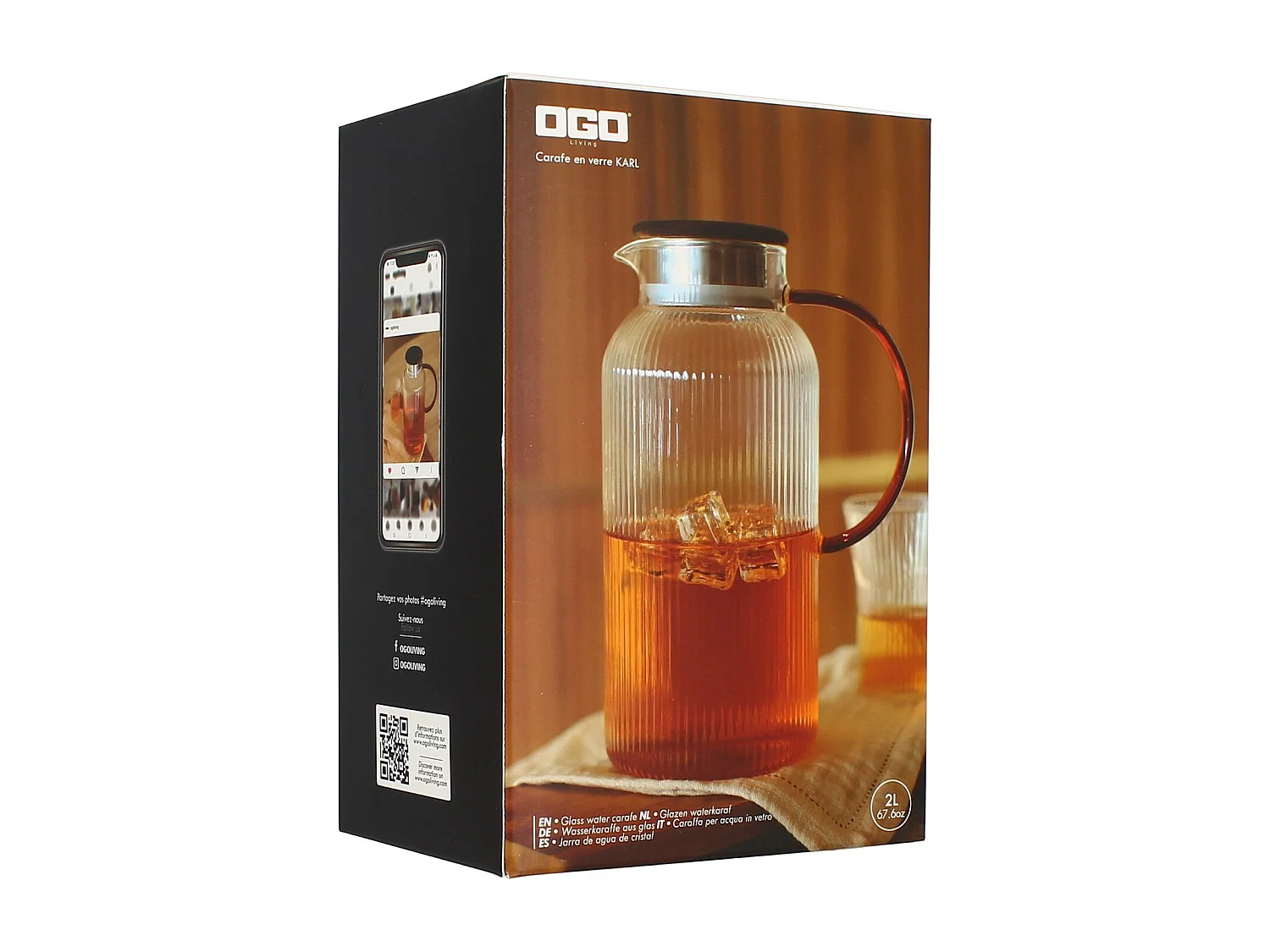 Ogo Living - Pichet Karl 2l En Verre Borosilicate Anse Ambre