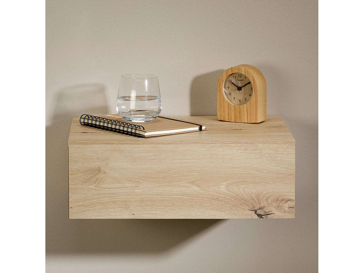 Chevet suspendu OCEANE, en bois coloris chêne artisan étagère murale avec 1 tiroir sans poignée