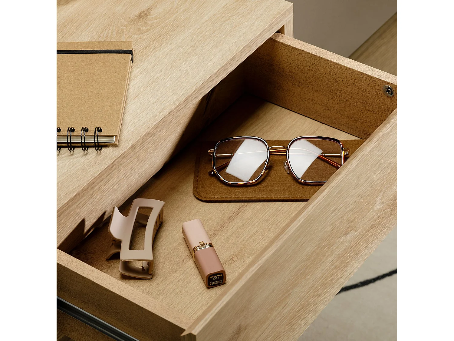 Chevet suspendu OCEANE, en bois coloris chêne artisan étagère murale avec 1 tiroir sans poignée