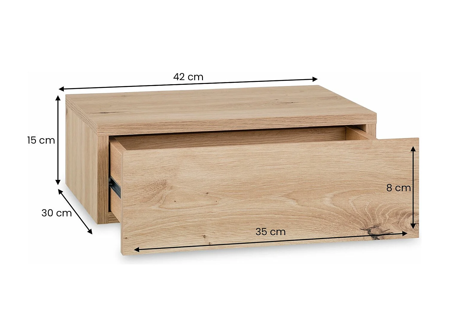 Chevet suspendu OCEANE, en bois coloris chêne artisan étagère murale avec 1 tiroir sans poignée