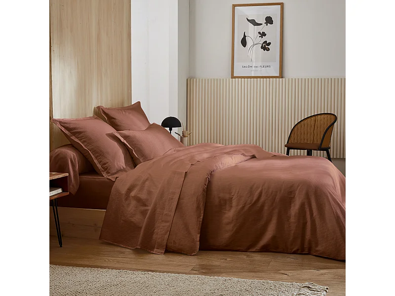 Parure 260x240 cm 50x70 cm satin GRAND HÔTEL 3 pièces marron cuir