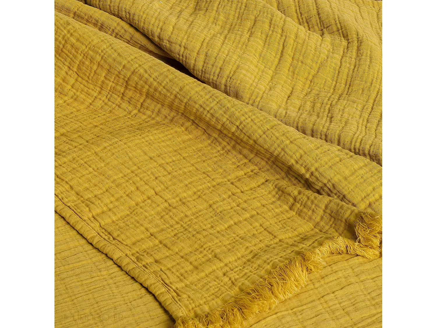 Dessus de lit 270x250 cm BREHAT 100% gaze de coton jaune miel
