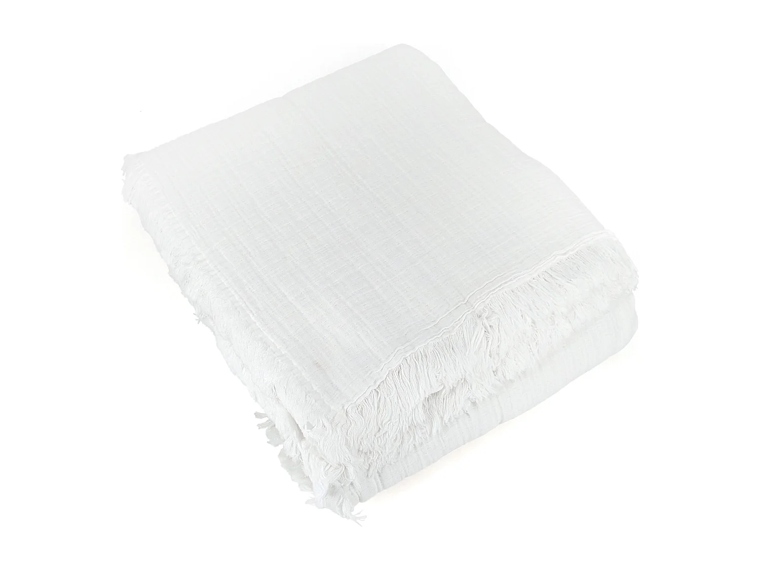 Dessus de lit frange 270x250 cm BREHAT 100% gaze de coton blanc