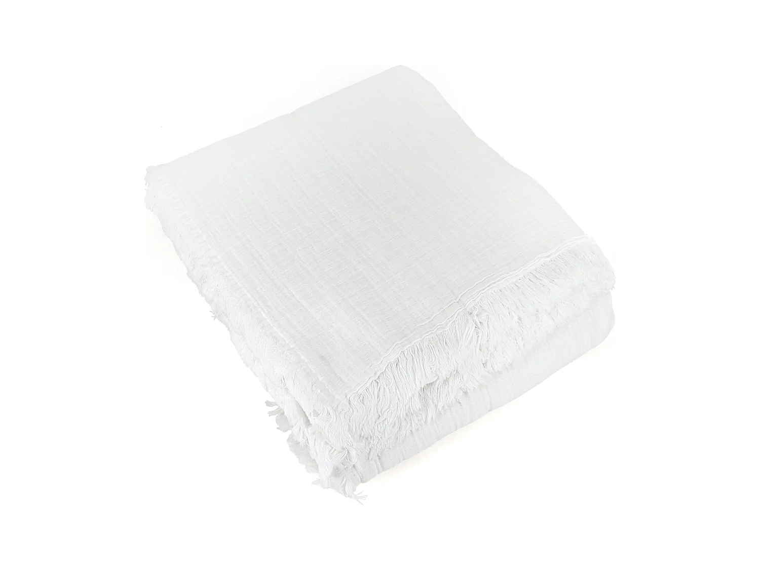 Dessus de lit frange 270x250 cm BREHAT 100% gaze de coton blanc