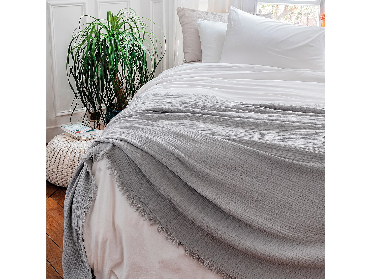 Dessus de lit 270x250 cm BREHAT 100% gaze de coton gris flanelle