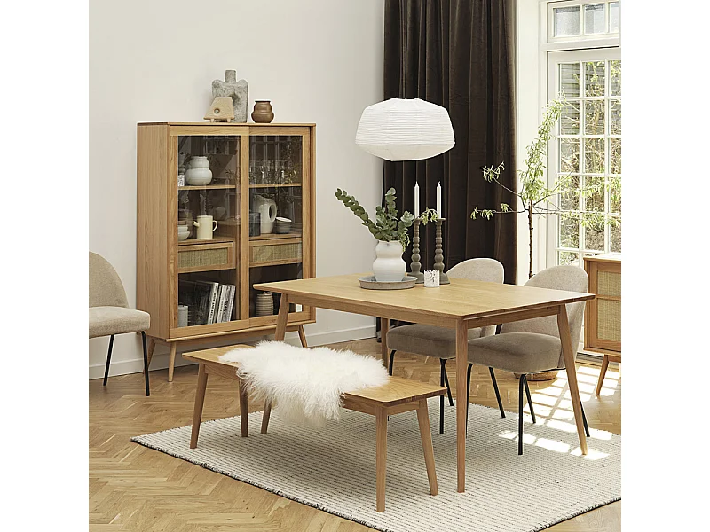 Meuble vitrine 2 portes 2 tiroirs - Bois et rotin - CAPRI