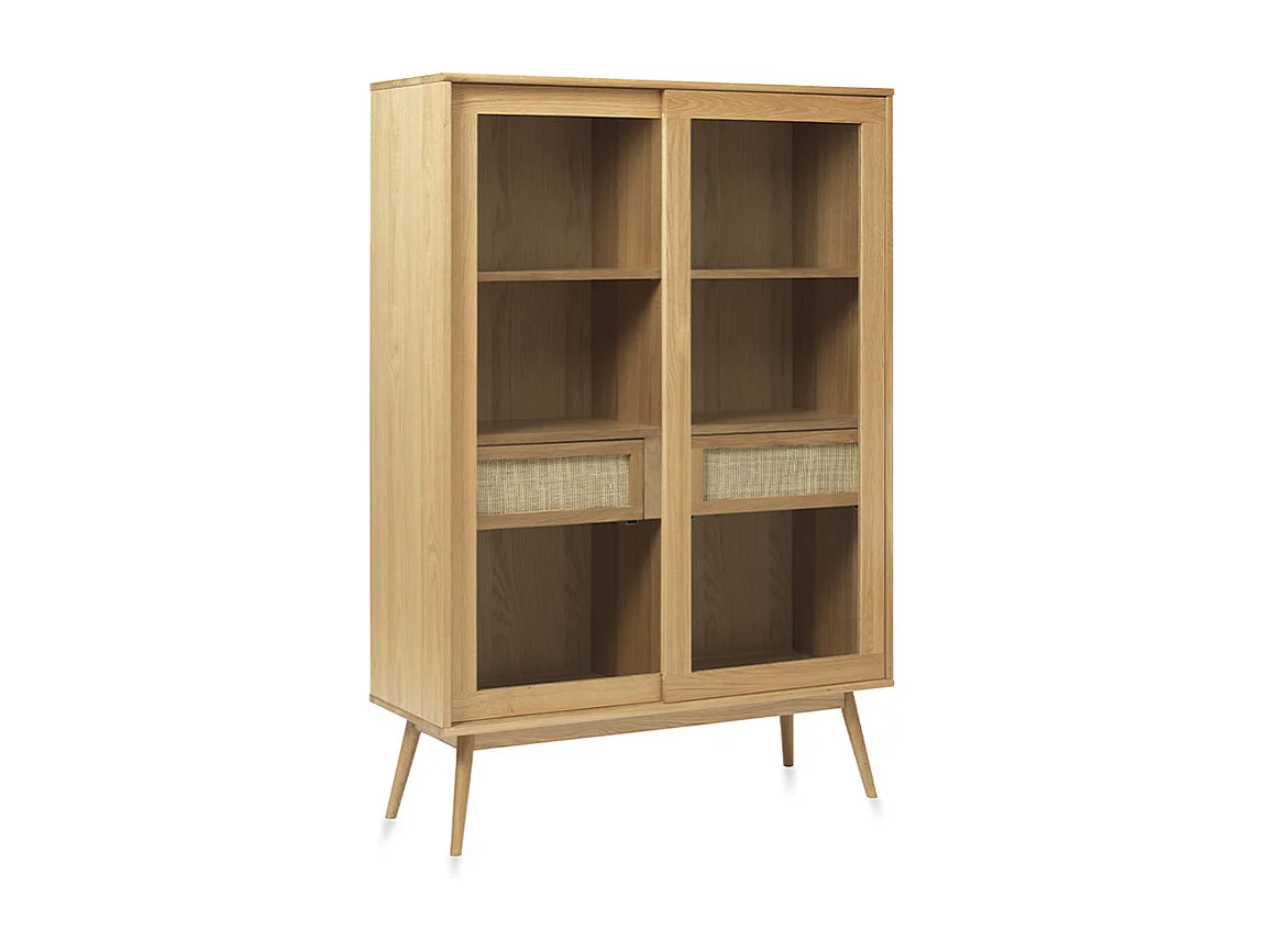 Meuble vitrine 2 portes 2 tiroirs - Bois et rotin - CAPRI