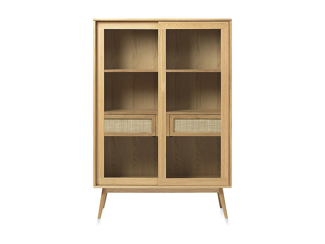 Meuble vitrine 2 portes 2 tiroirs - Bois et rotin - CAPRI