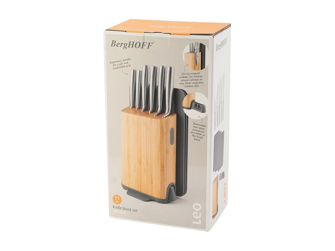 Berghoff Bloc de 6 couteaux + 3 planches à découper + aiguiseur intégré - 3950370