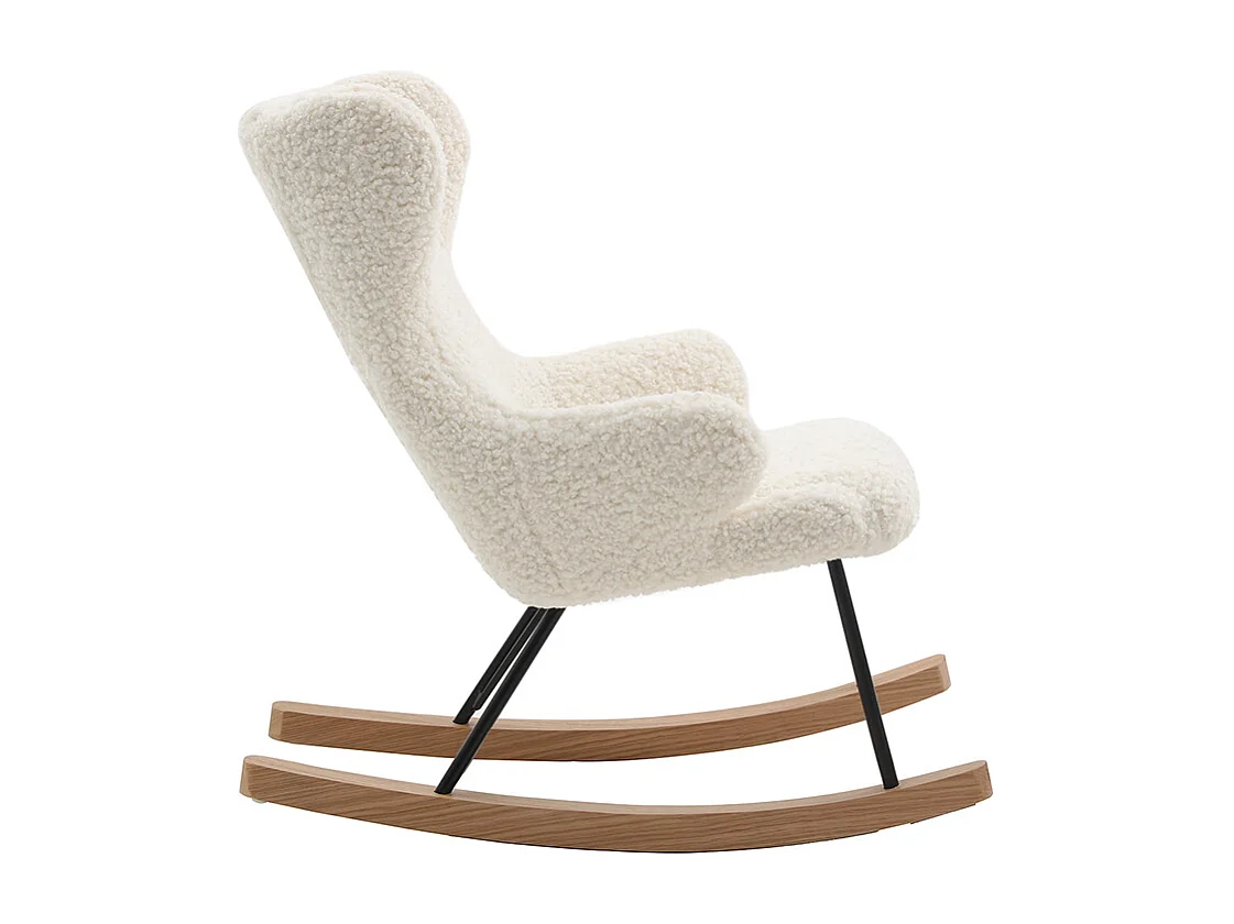 Rocking chair enfant en tissu effet peau de mouton blanc, métal noir et bois clair SHAUN