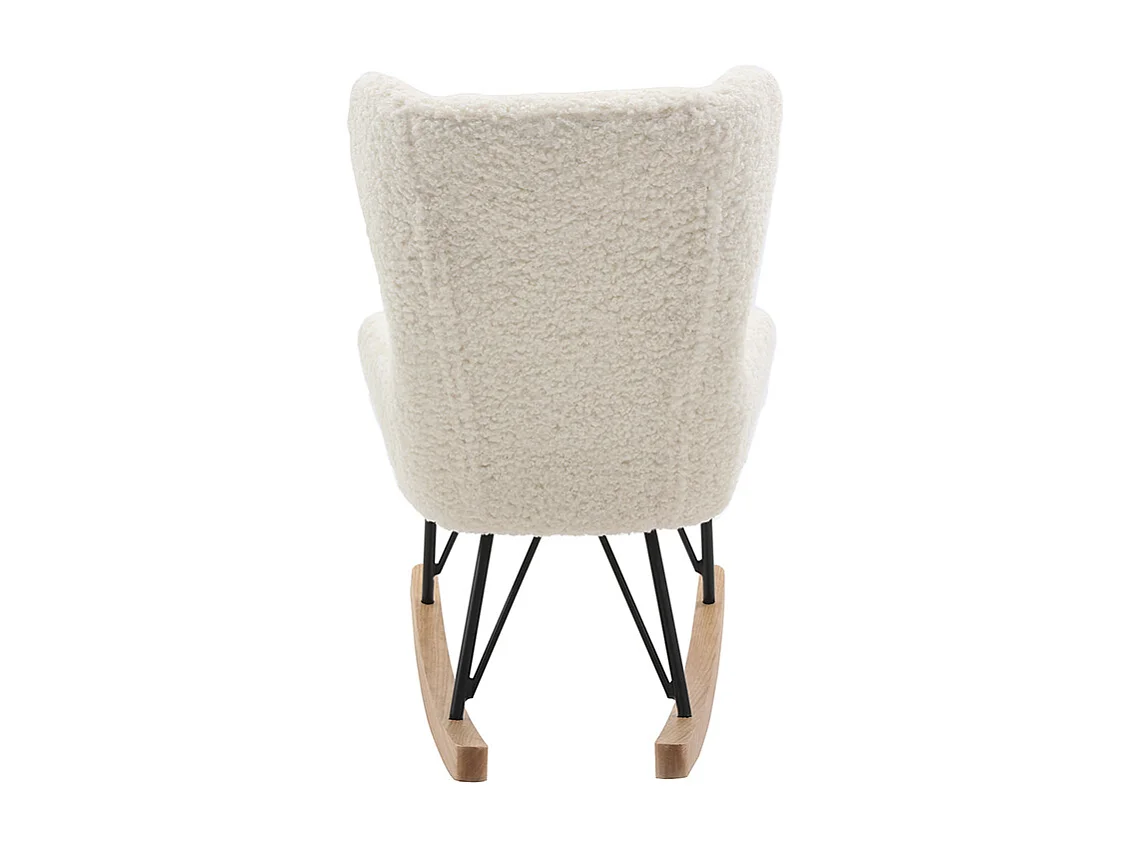 Rocking chair enfant en tissu effet peau de mouton blanc, métal noir et bois clair SHAUN