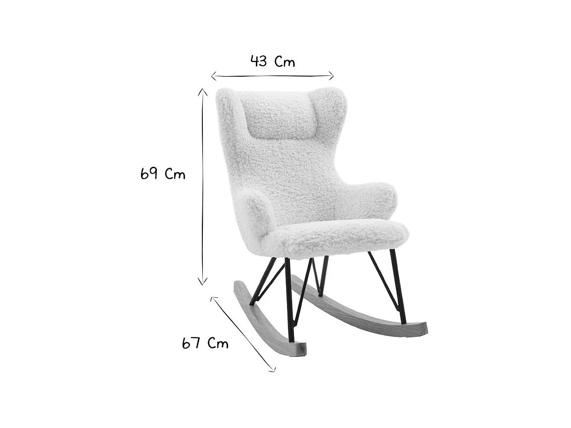 Rocking chair enfant en tissu effet peau de mouton blanc, métal noir et bois clair SHAUN