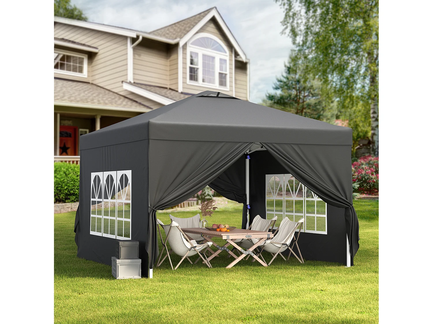 Bealife vouwbare tuinhuis 3 m x 3 m – Eenvoudig te monteren, Groot oppervlak, zwart