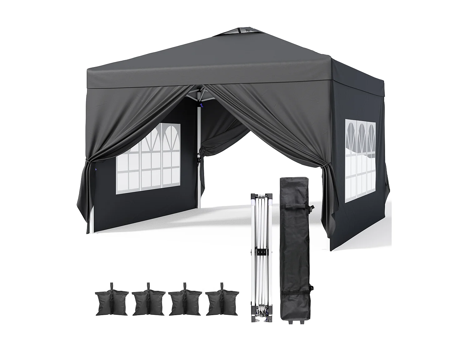 Bealife vouwbare tuinhuis 3 m x 3 m – Eenvoudig te monteren, Groot oppervlak, zwart