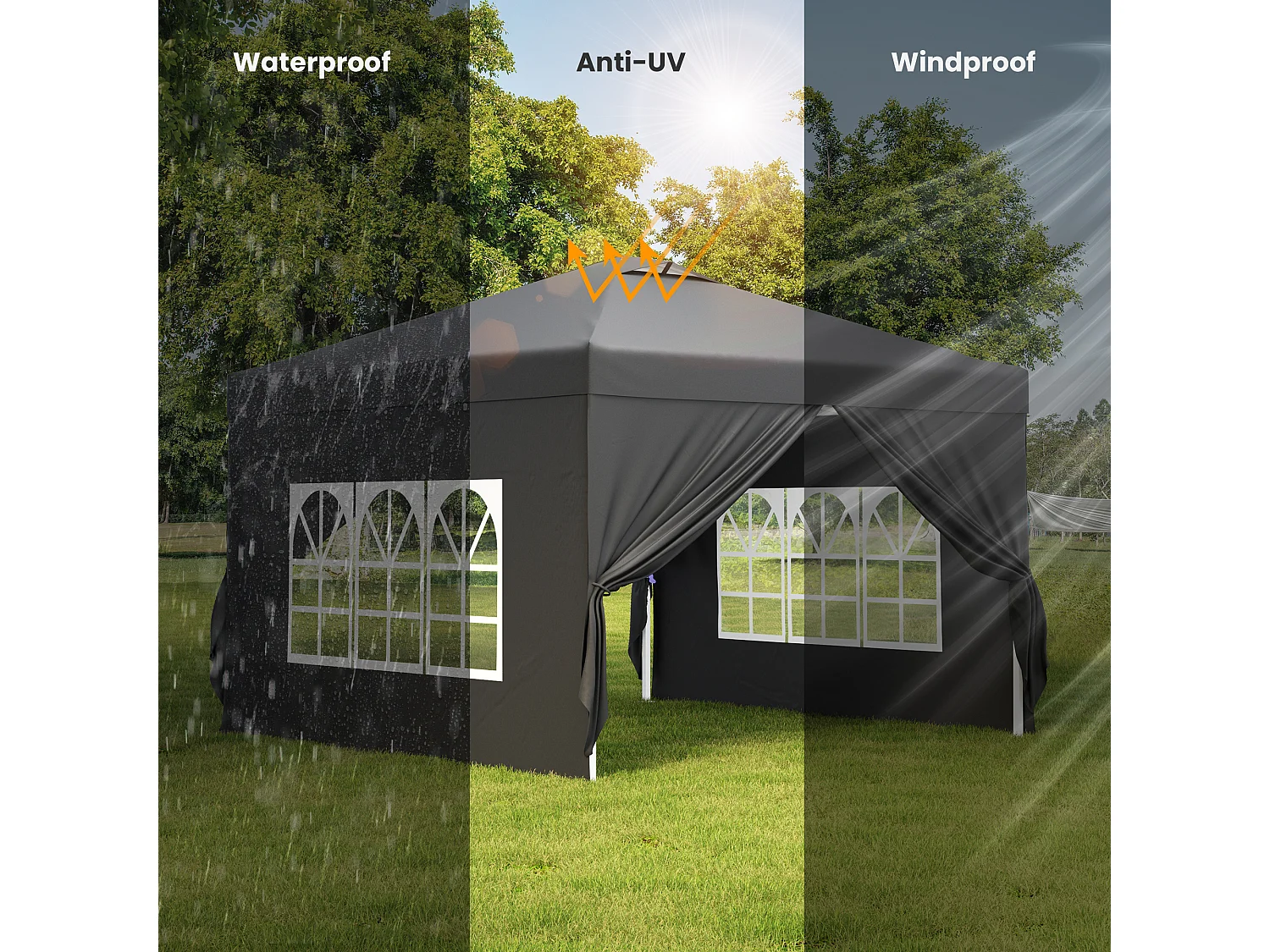 Bealife vouwbare tuinhuis 3 m x 3 m – Eenvoudig te monteren, Groot oppervlak, zwart