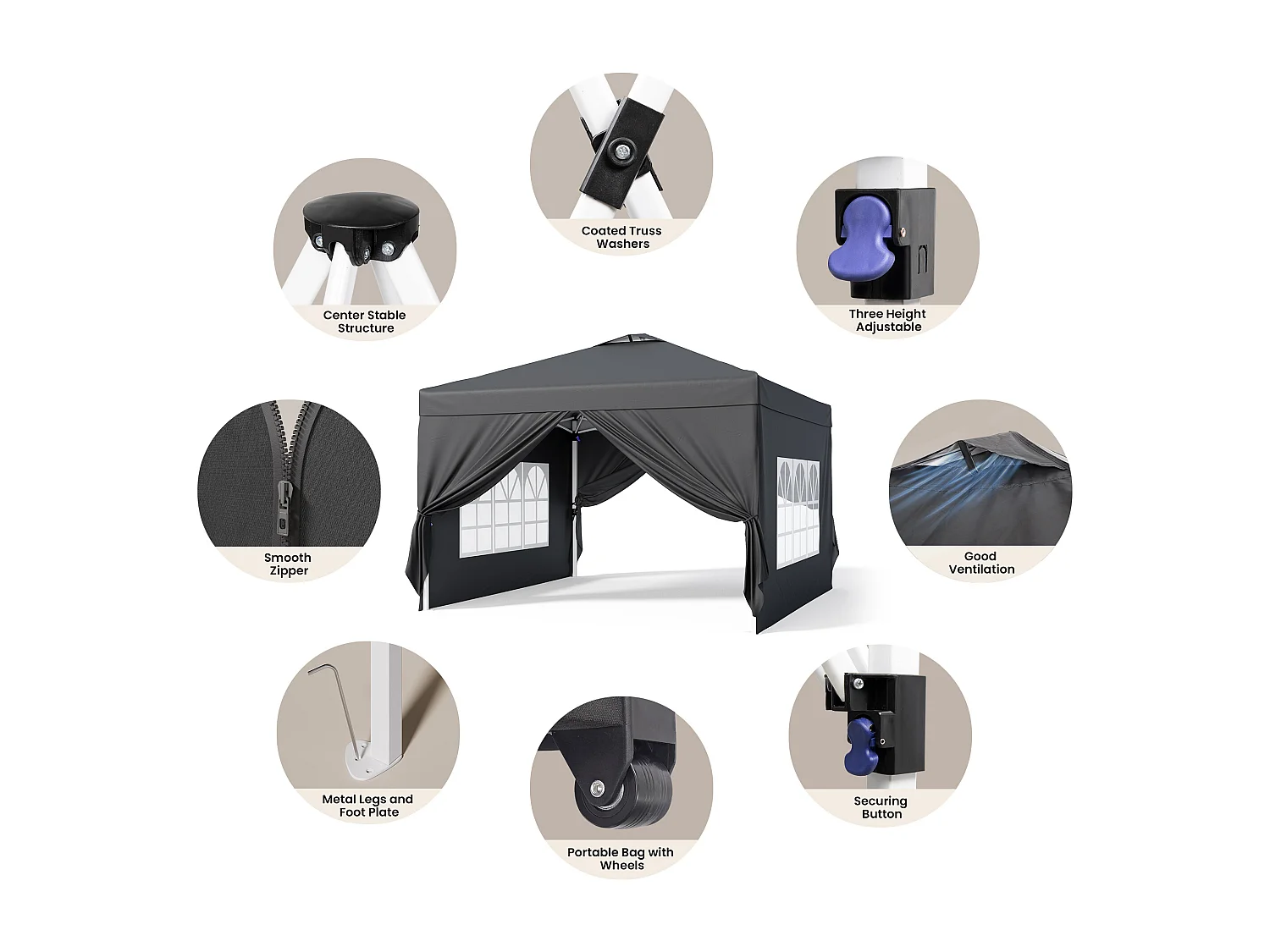 Bealife vouwbare tuinhuis 3 m x 3 m – Eenvoudig te monteren, Groot oppervlak, zwart