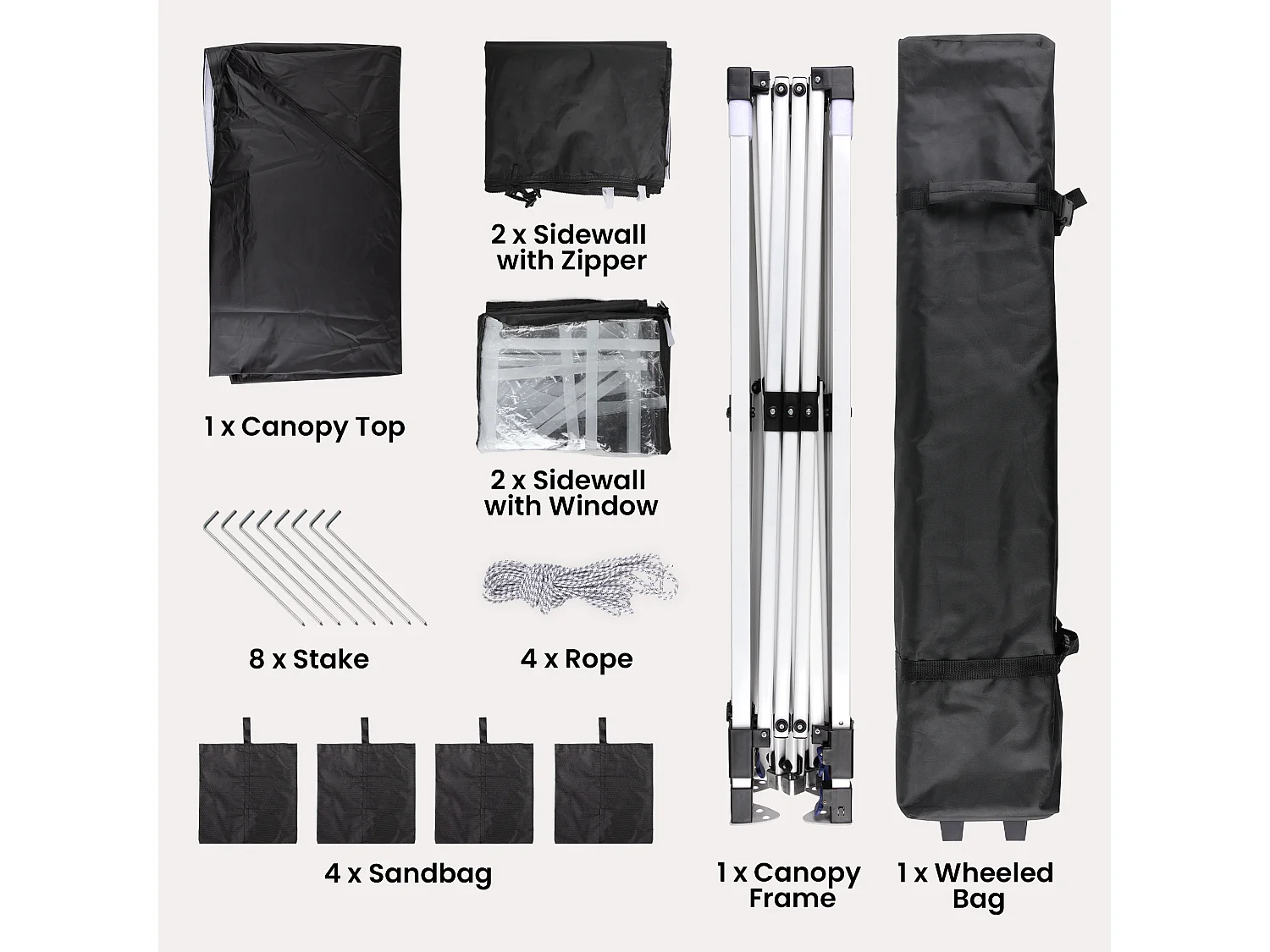 Bealife vouwbare tuinhuis 3 m x 3 m – Eenvoudig te monteren, Groot oppervlak, zwart