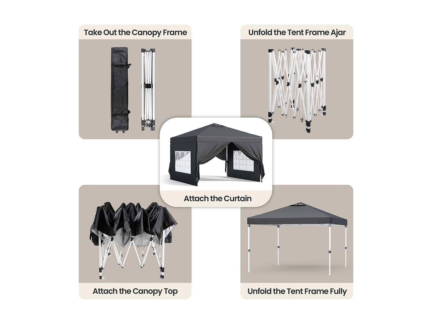 Bealife vouwbare tuinhuis 3 m x 3 m – Eenvoudig te monteren, Groot oppervlak, zwart