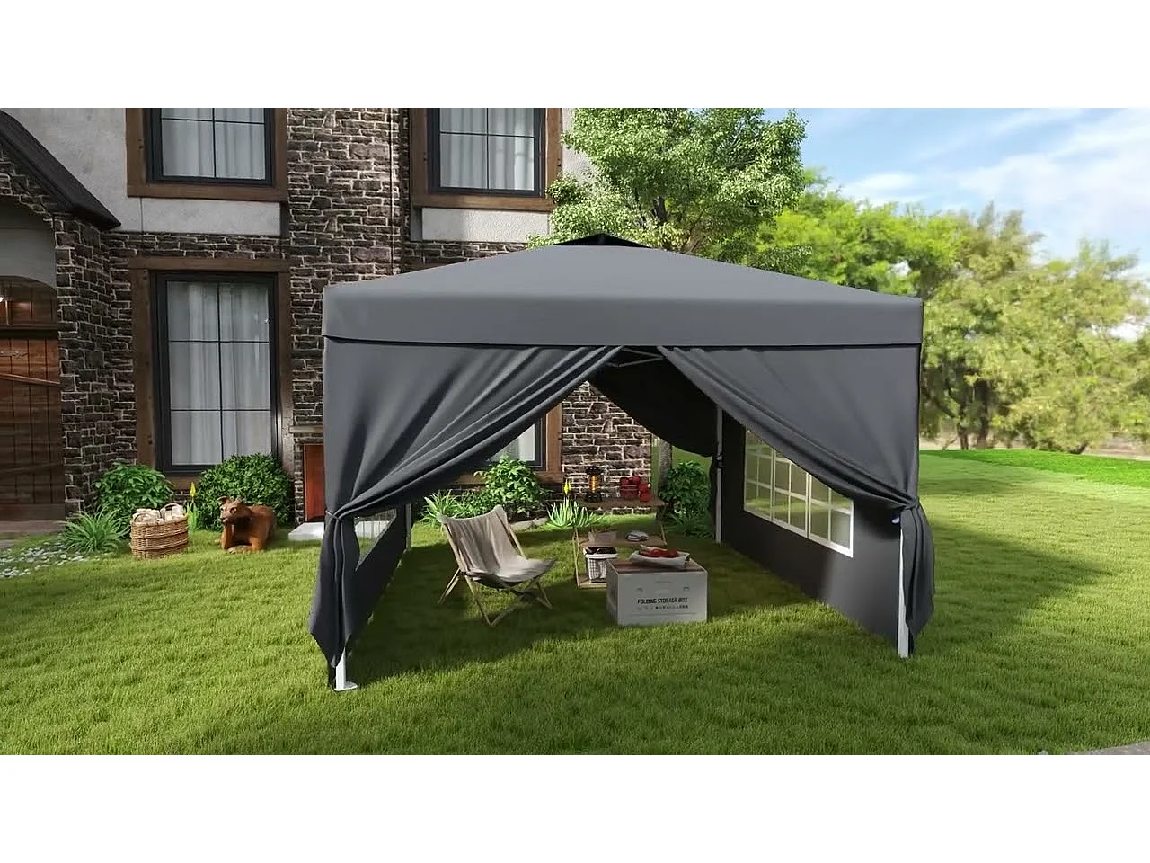 Bealife vouwbare tuinhuis 3 m x 3 m – Eenvoudig te monteren, Groot oppervlak, zwart